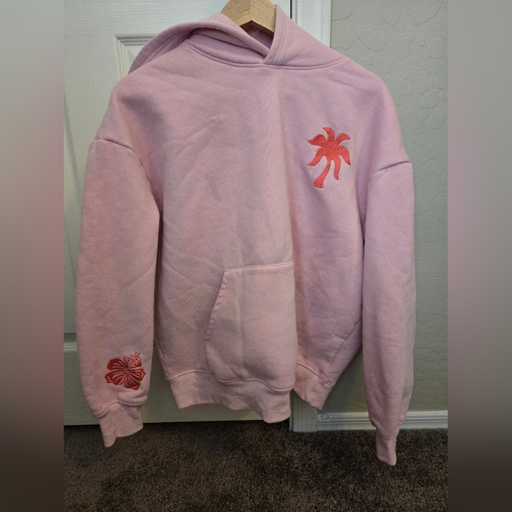 Pink palm puff hoodie